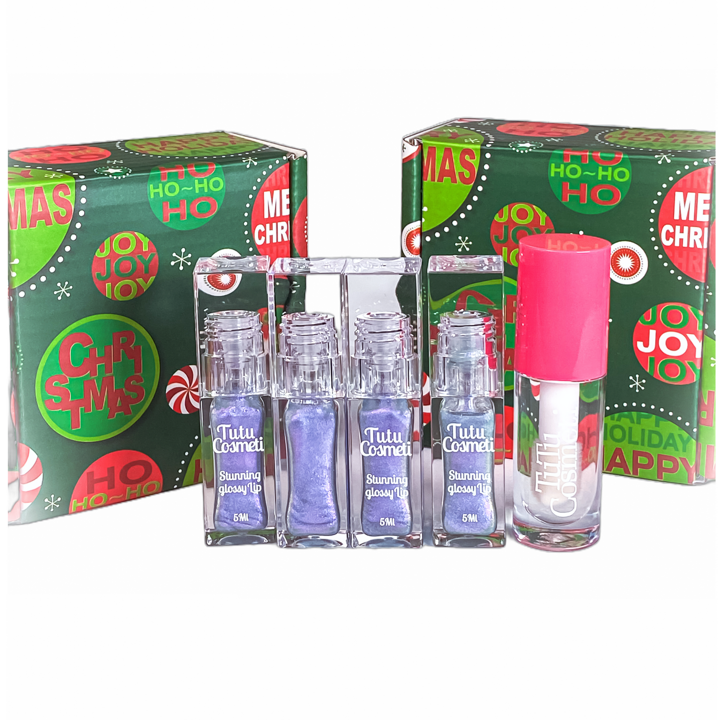 Christmas gift ideas bundle,  color-changing lip oil bundle with a free crystal clear lip gloss, and a free pair of earning 