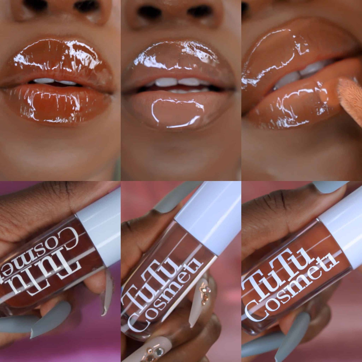 girl with a stunning  glossy brown lips , wearing  the  best Brown Lip Gloss for Dark Skin