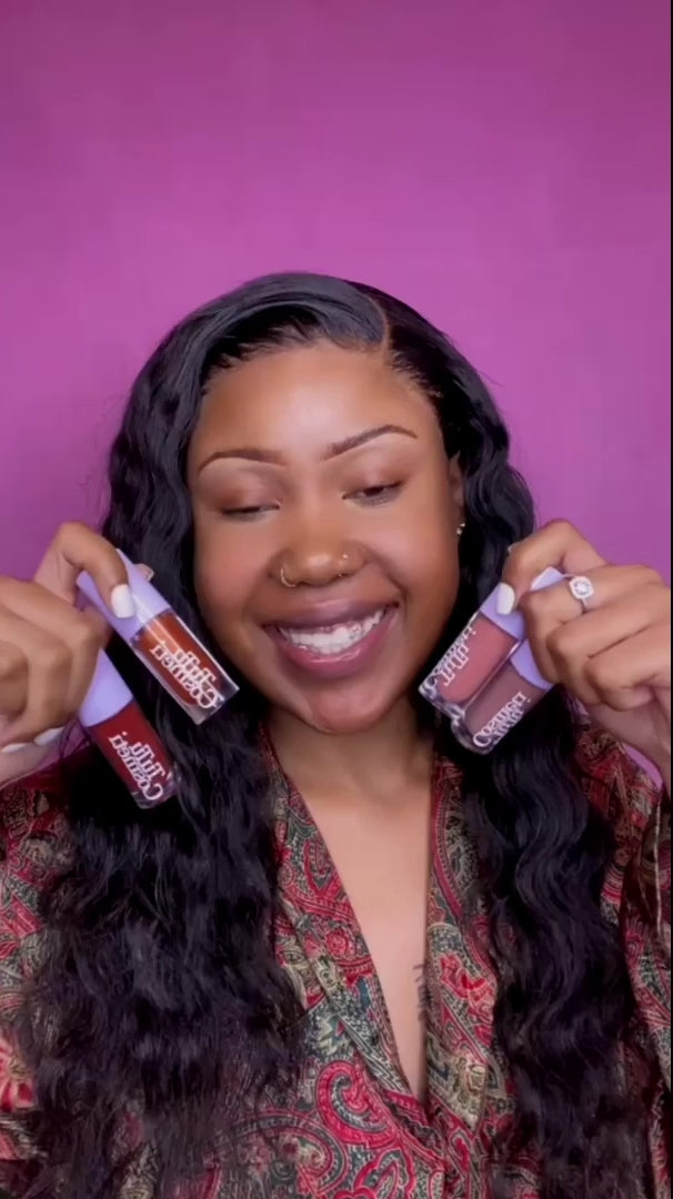  glossy  brown lips video of a beautiful girl  wearing the Best  Brown lip gloss set for dark skin